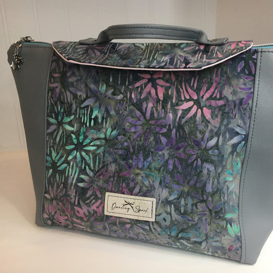 Project Bag - Gray and watercolor flowers