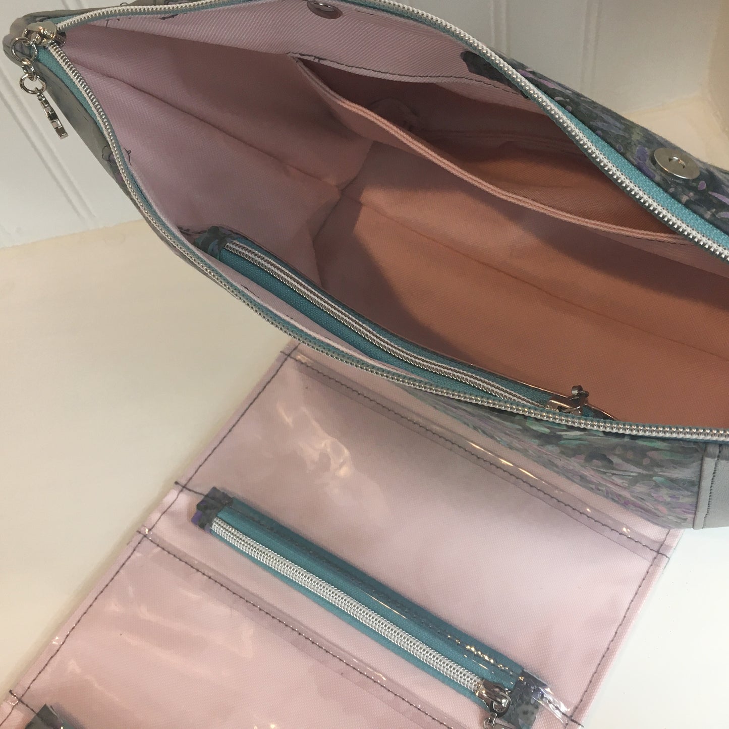 Project Bag - Gray and watercolor flowers