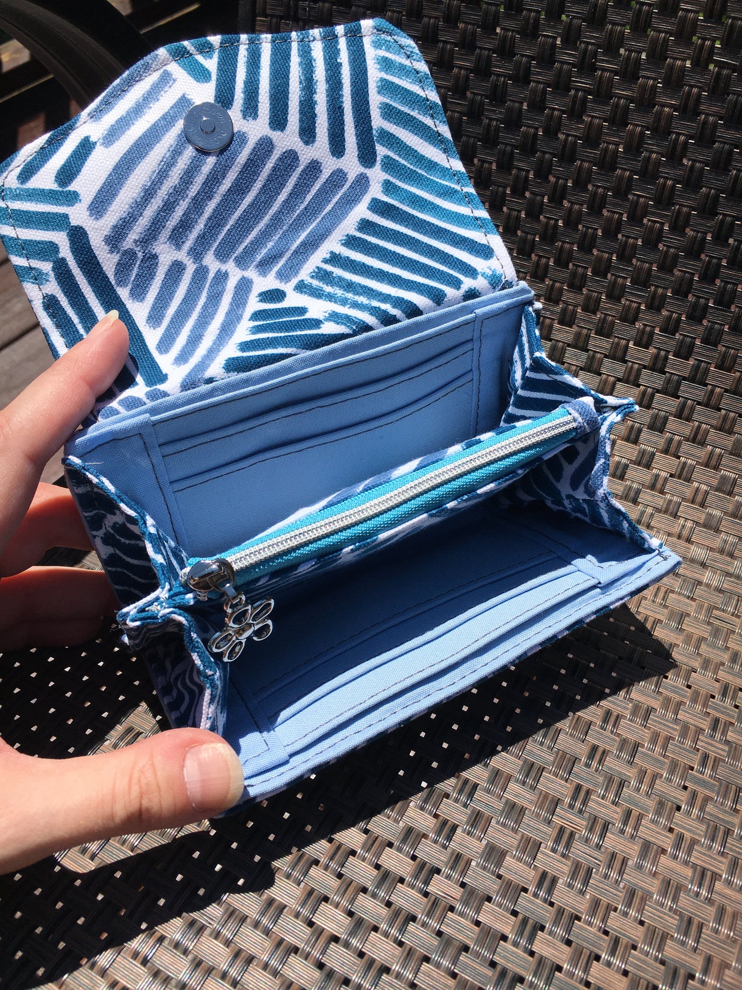 Mashup Wallet - Navy Vinyl and Geometric Indigo Cotton Canvas