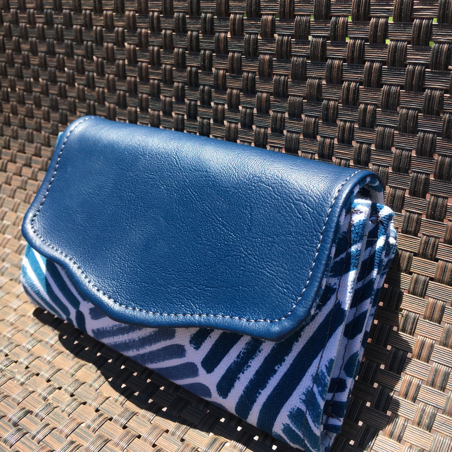 Mashup Wallet - Navy Vinyl and Geometric Indigo Cotton Canvas