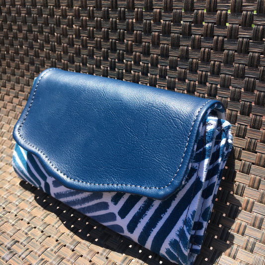 Mashup Wallet - Navy Vinyl and Geometric Indigo Cotton Canvas